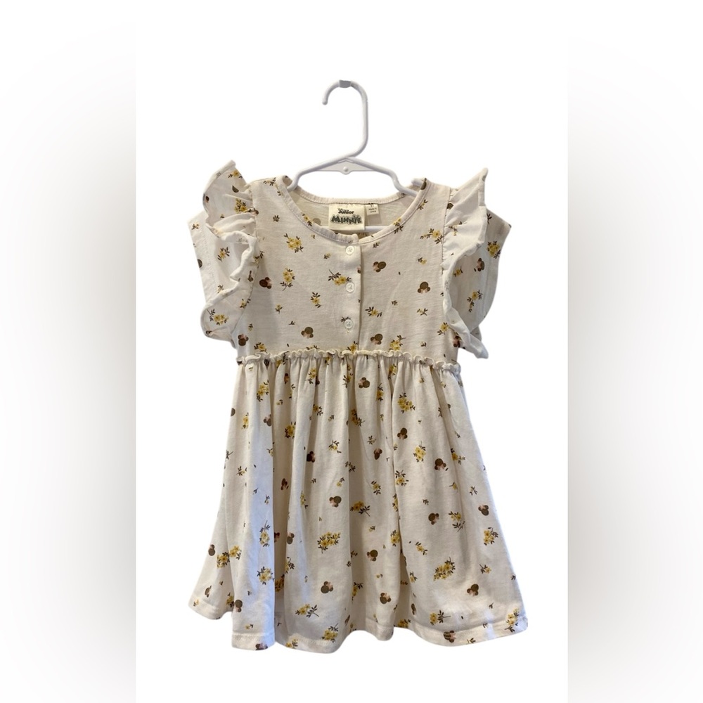 Disney Minnie Mouse - White Floral Kids Dress with Ruffle Sleeves - 3T